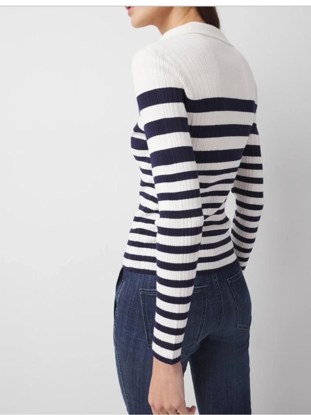 WHBM Ribbed Collar Pullover Sweater SZ Medium in Julia Stripe Ecru - Picture 3 of 9
